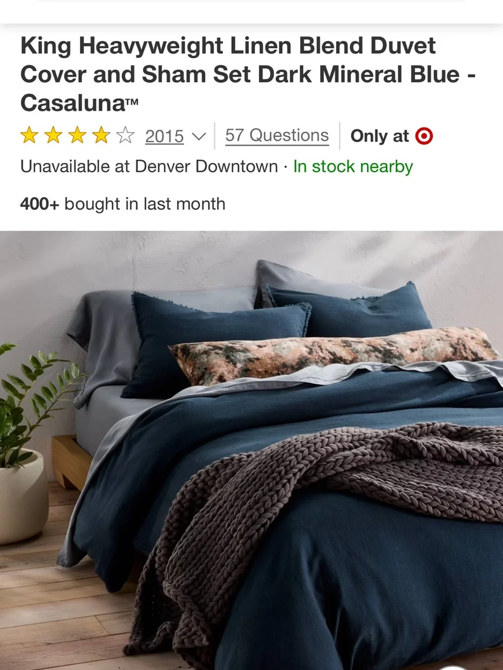 Casaluna Dark Mineral Blue Linen-Blend Duvet Cover & Sham Set